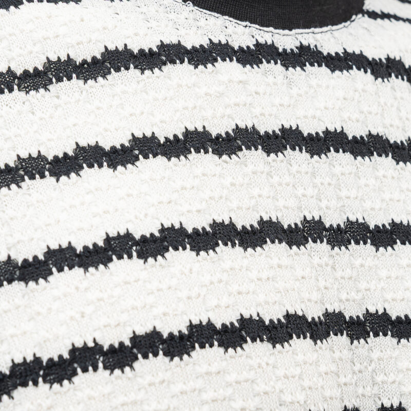 T-shirt męski dzianinowy STRIP 2025 Ecru z Czarnym