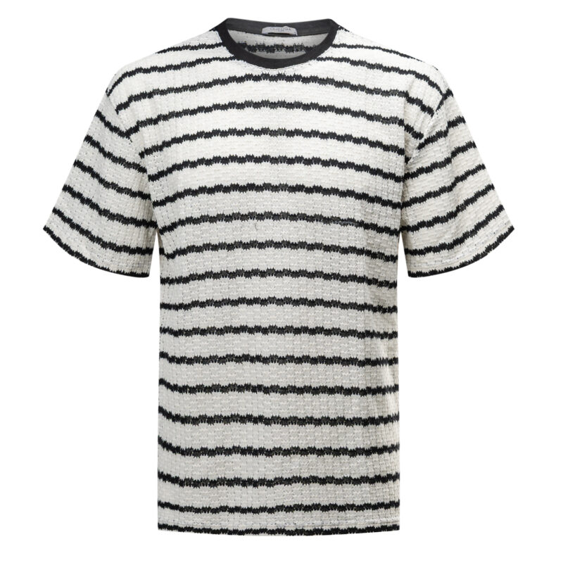 T-shirt męski dzianinowy STRIP 2025 Ecru z Czarnym