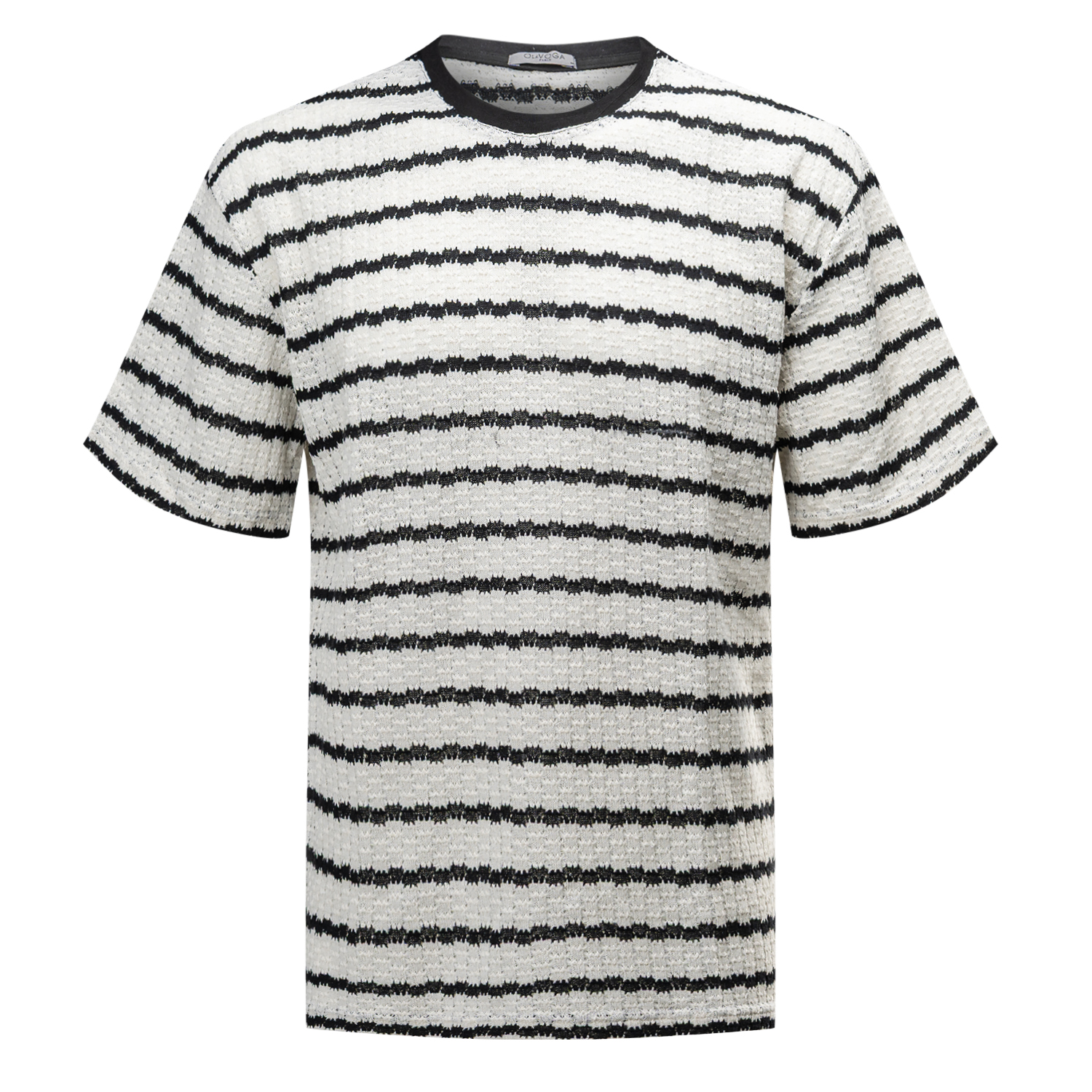 T-shirt męski dzianinowy STRIP 2025 Ecru z Czarnym