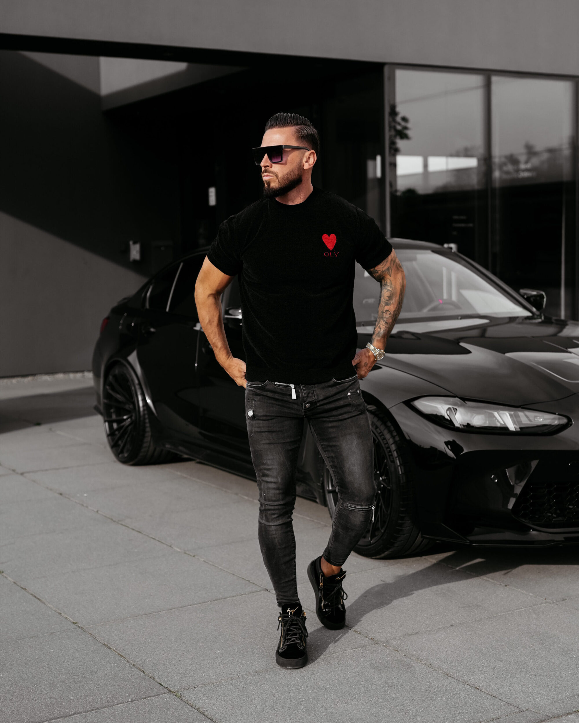 T-shirt męski dzianinowy LUV 2025 Czarny