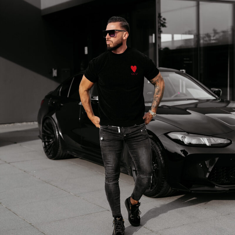 T-shirt męski dzianinowy LUV 2025 Czarny