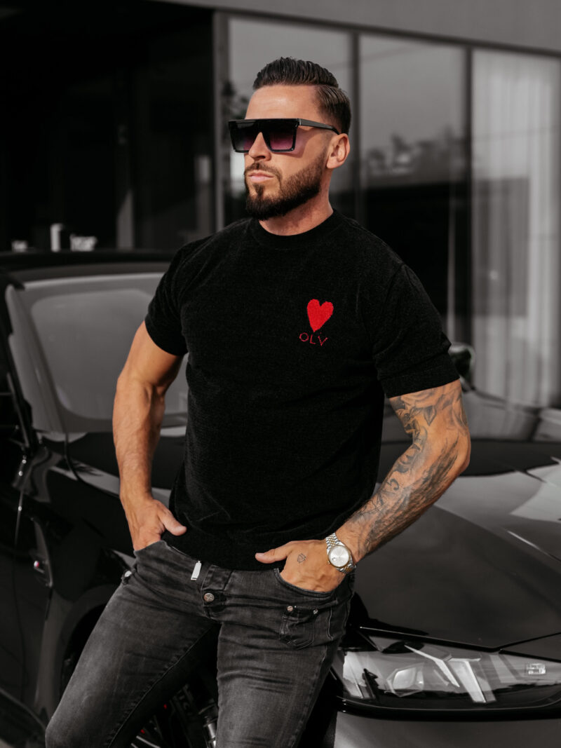 T-shirt męski dzianinowy LUV 2025 Czarny
