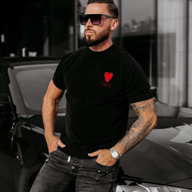T-shirt męski dzianinowy LUV 2025 Czarny