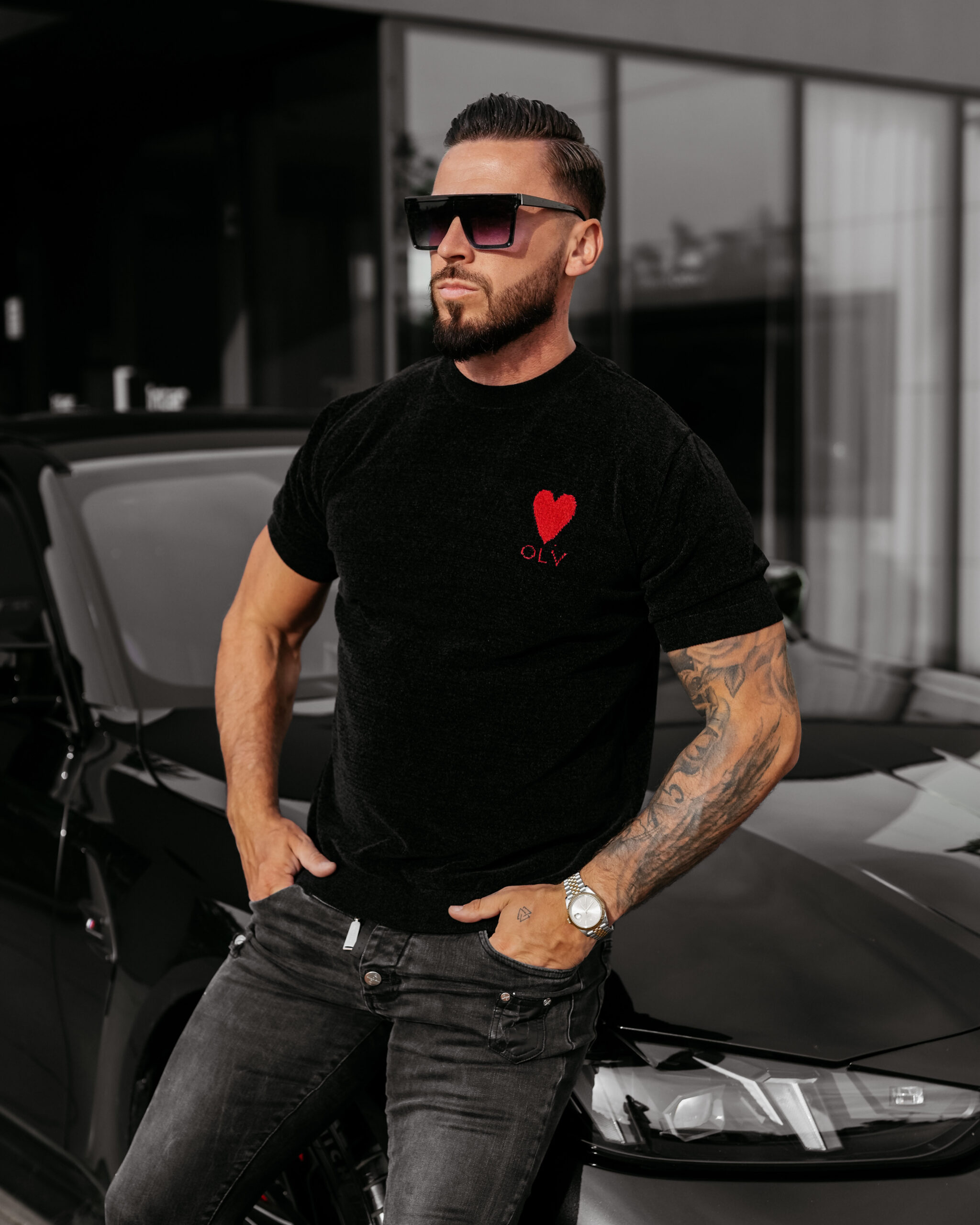 T-shirt męski dzianinowy LUV 2025 Czarny