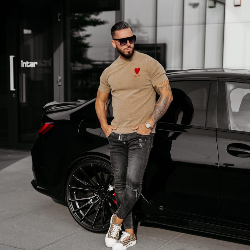 T-shirt męski dzianinowy LUV 2025 Beżowy