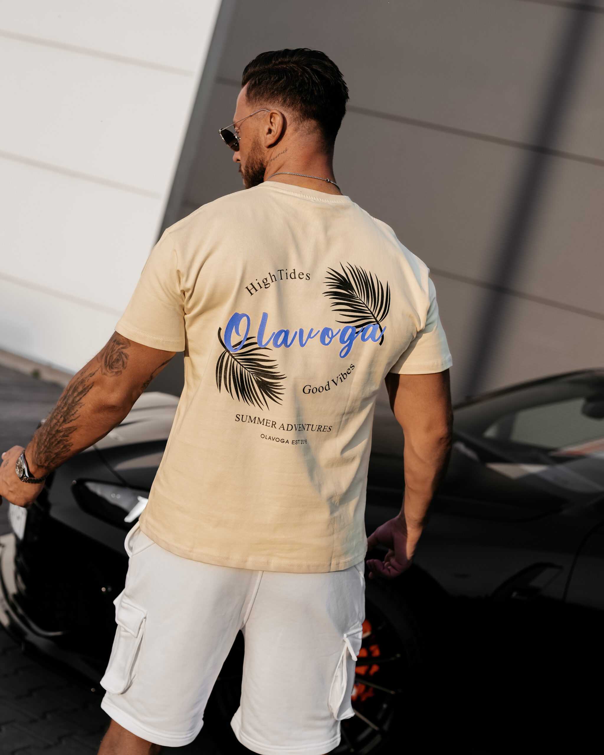 T-shirt męski PALM WAVE 2025 Beżowy