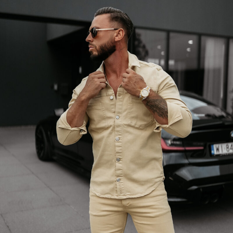 Koszula męska GIACCA 2025 Ciemny Beż