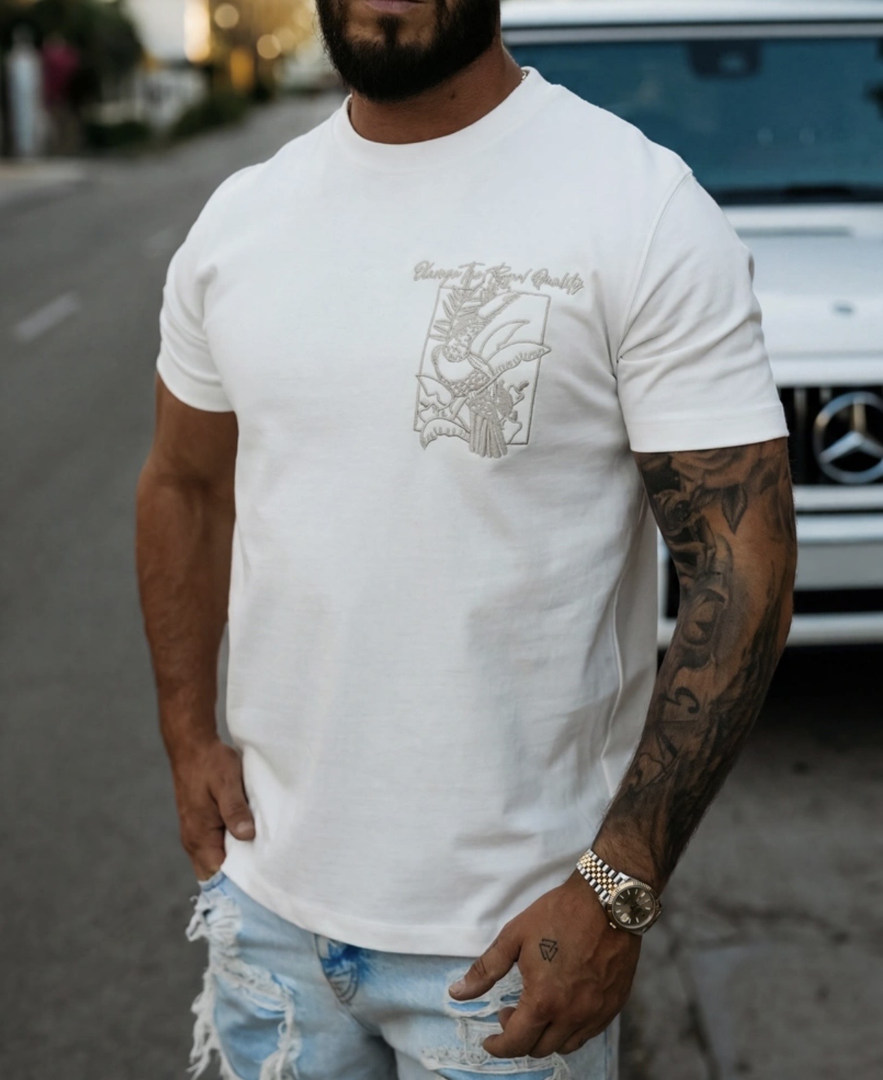 T-shirt męski LUXVEENCE 2026 Ecru