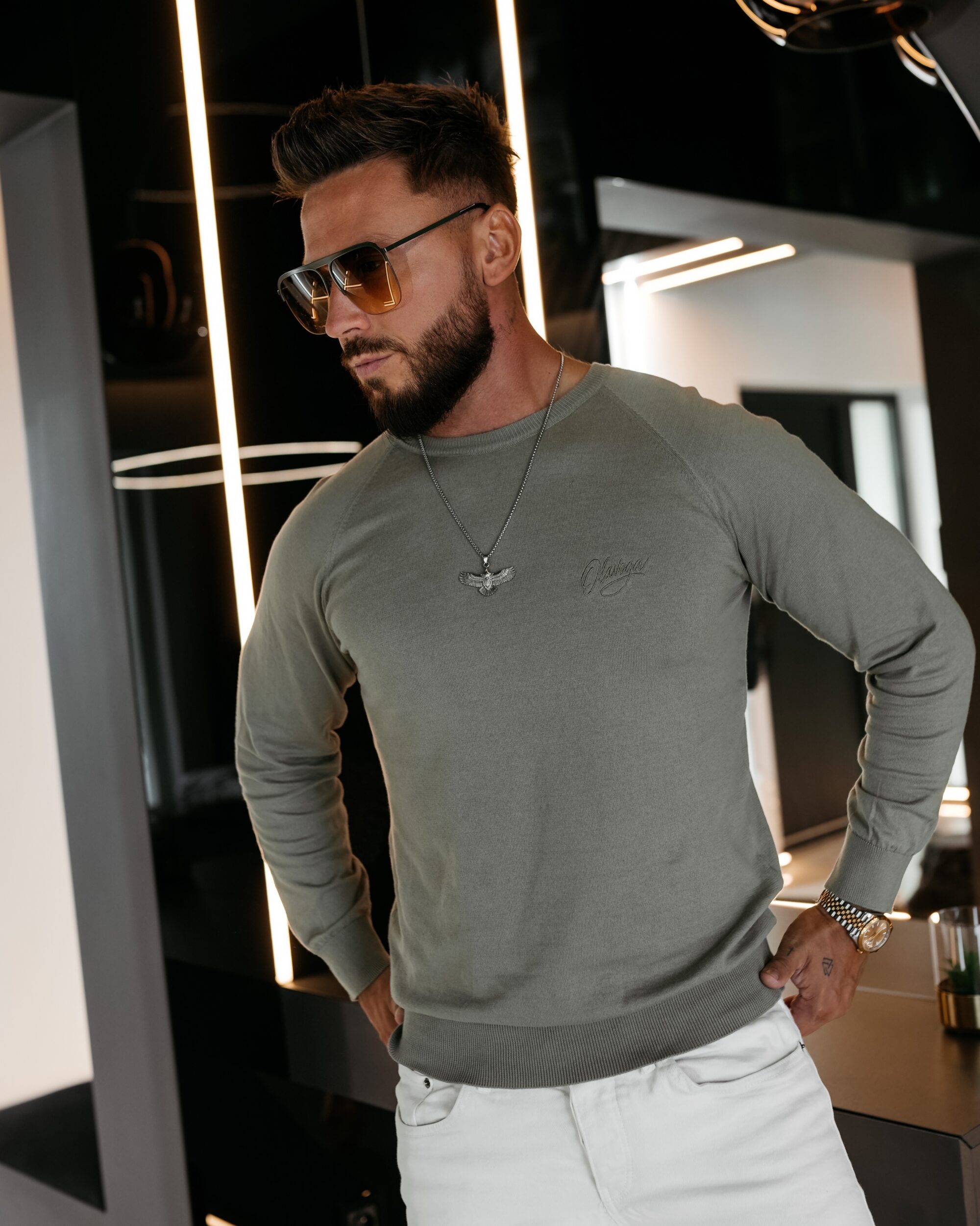 sweter TERUS 320 Sweter męski TERUS 2026 Oliwkowy