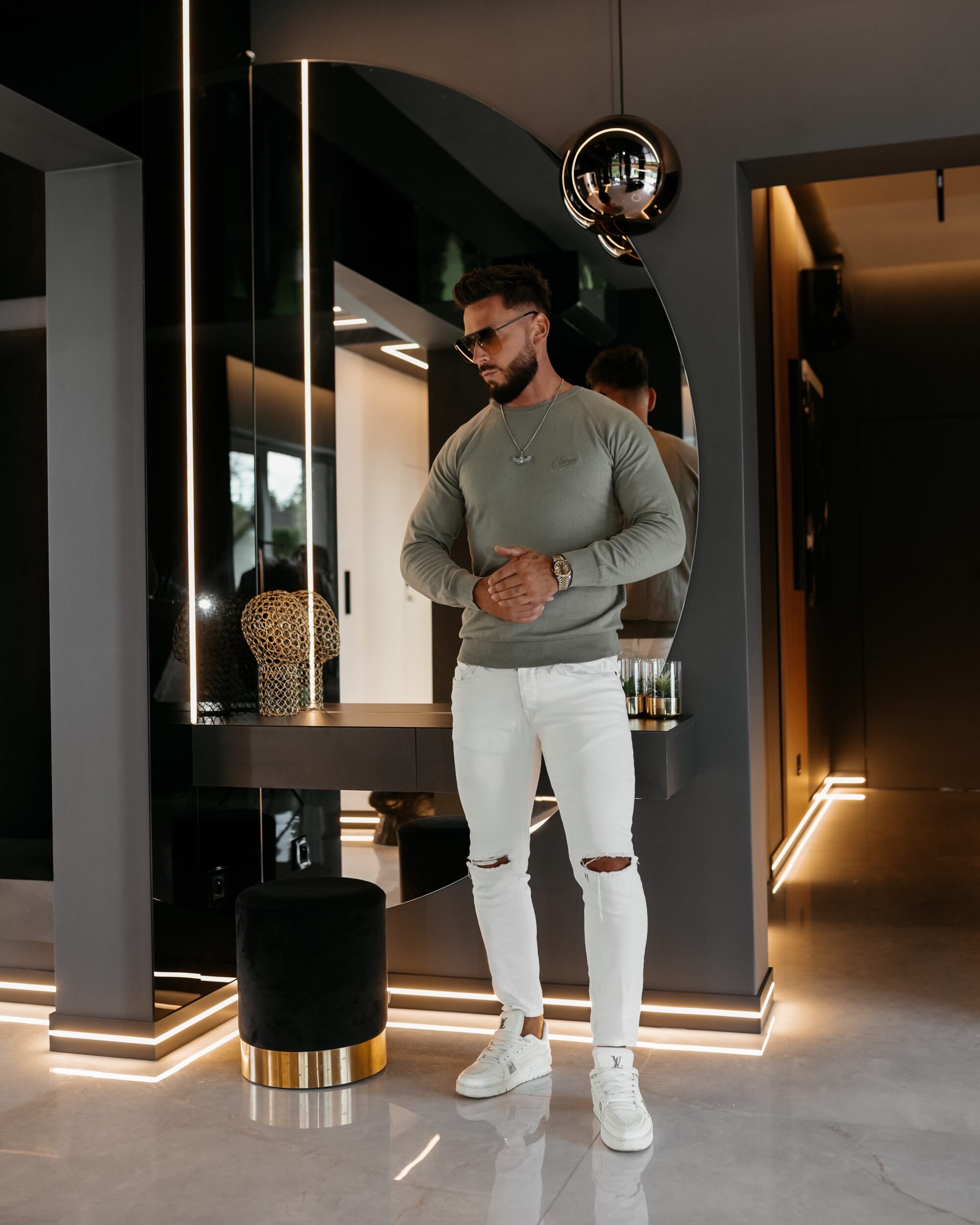 sweter TERUS 321 Sweter męski TERUS 2026 Oliwkowy