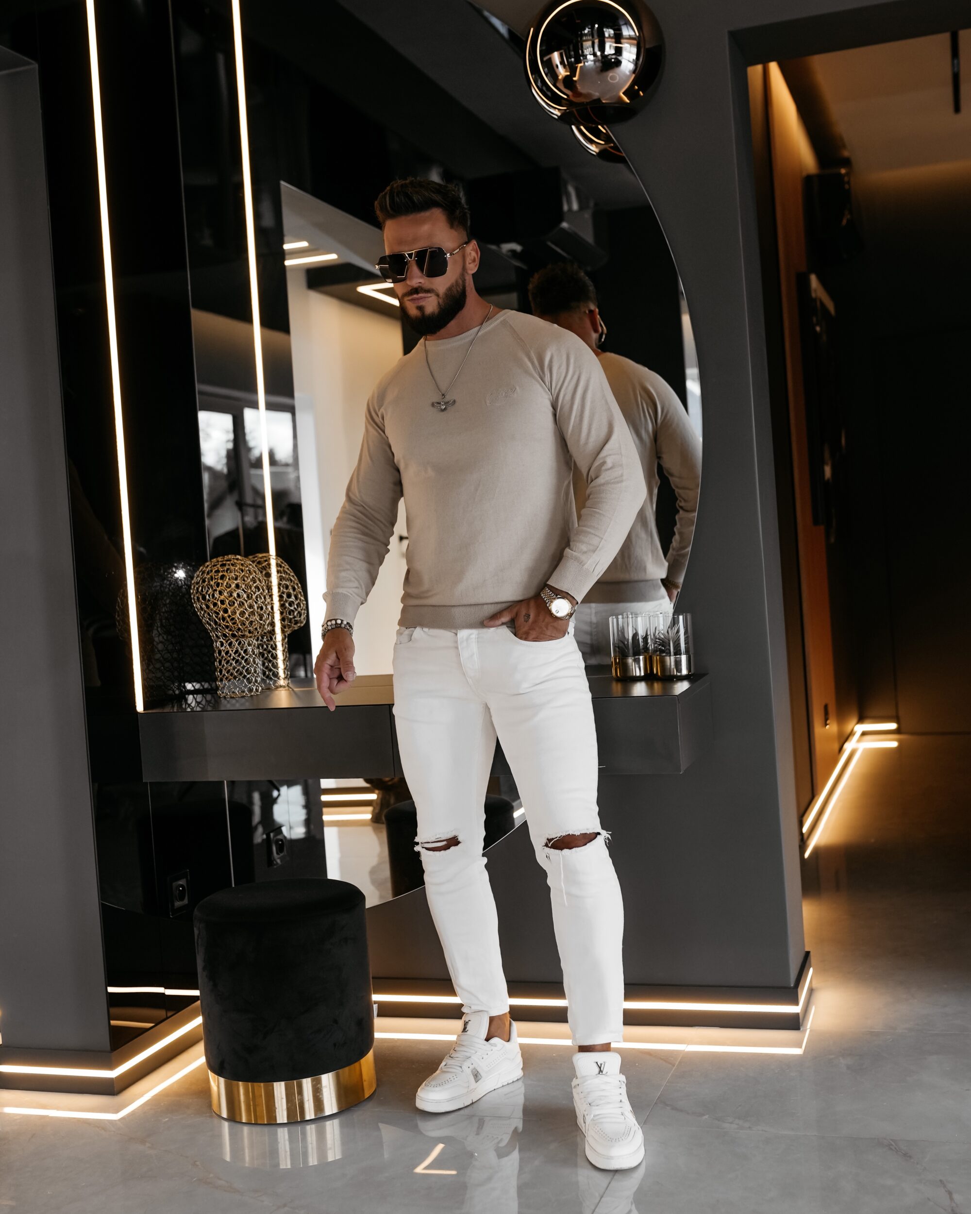 sweter TERUS 323 Sweter męski TERUS 2026 Beżowy