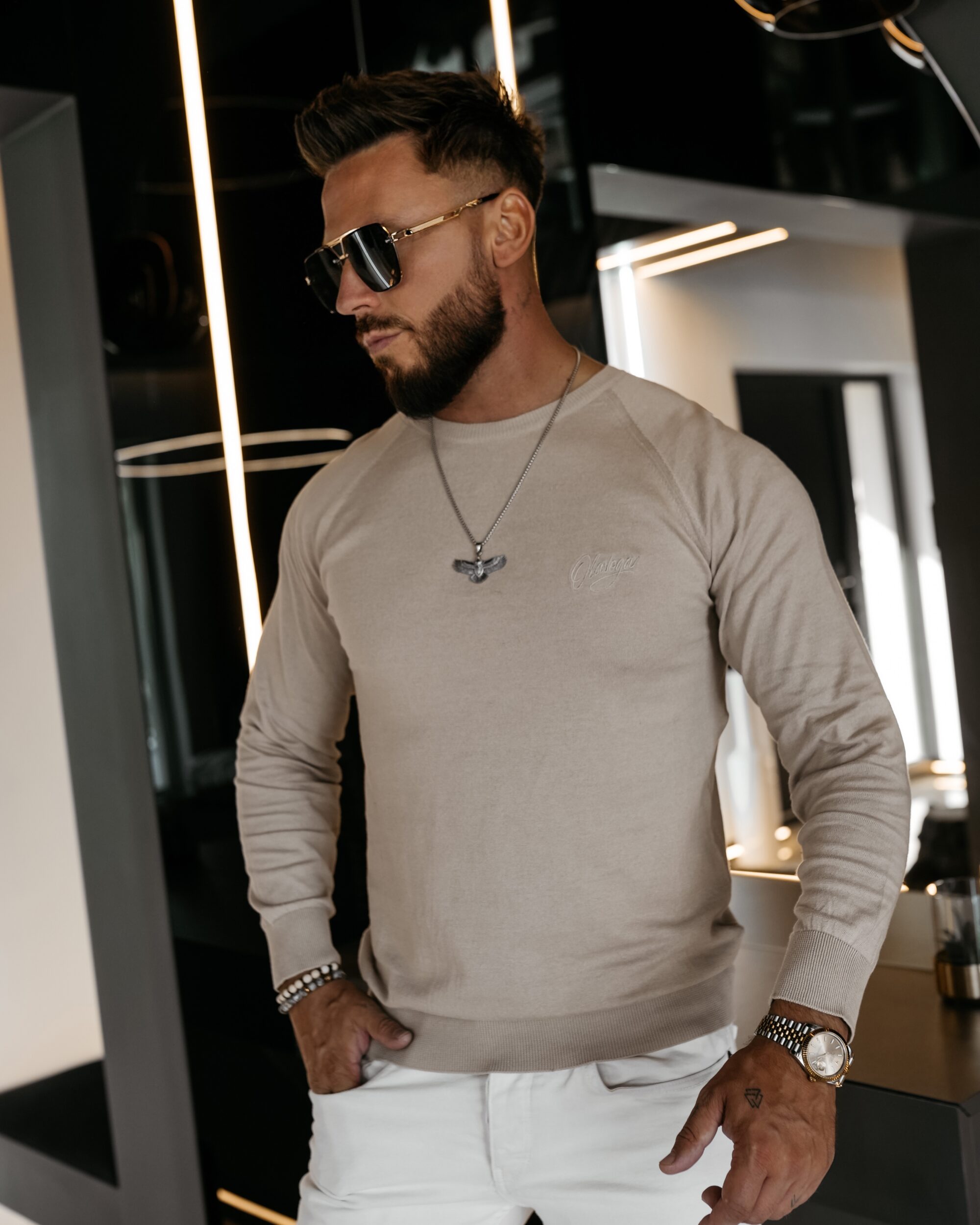 sweter TERUS 324 Sweter męski TERUS 2026 Beżowy